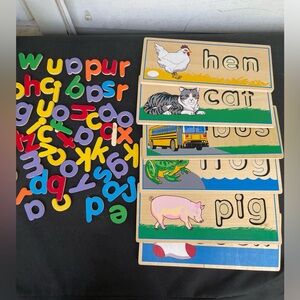 Montessori Wood Two Sided Word Puzzles and Wood Letters